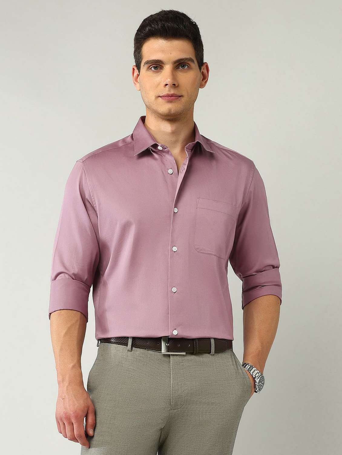 men solid long sleeve regular fit formal shirt - 21943386 - Zoom Image - 0