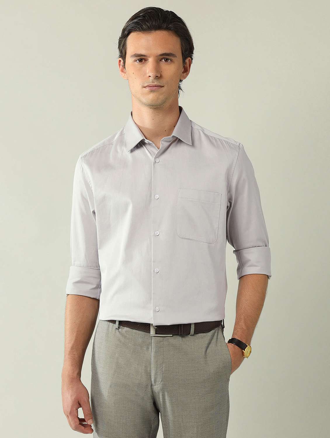 men solid long sleeve regular fit formal shirt