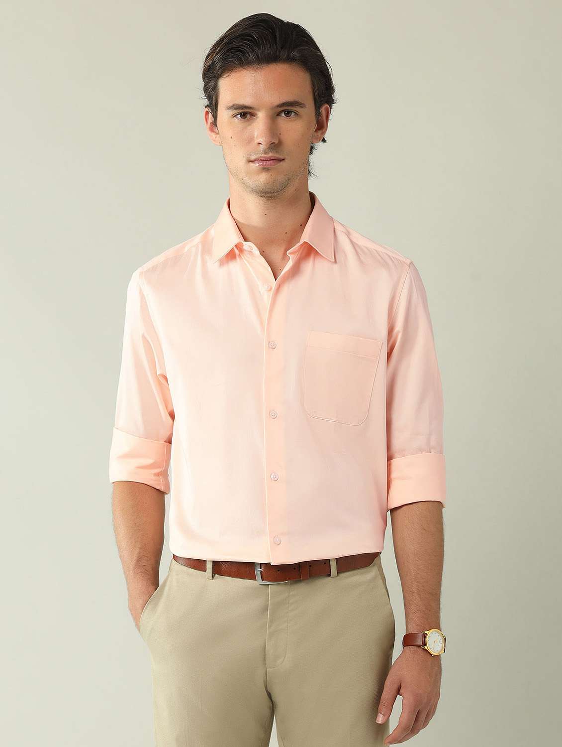 men solid long sleeve regular fit formal shirt - 21943388 - Zoom Image - 0