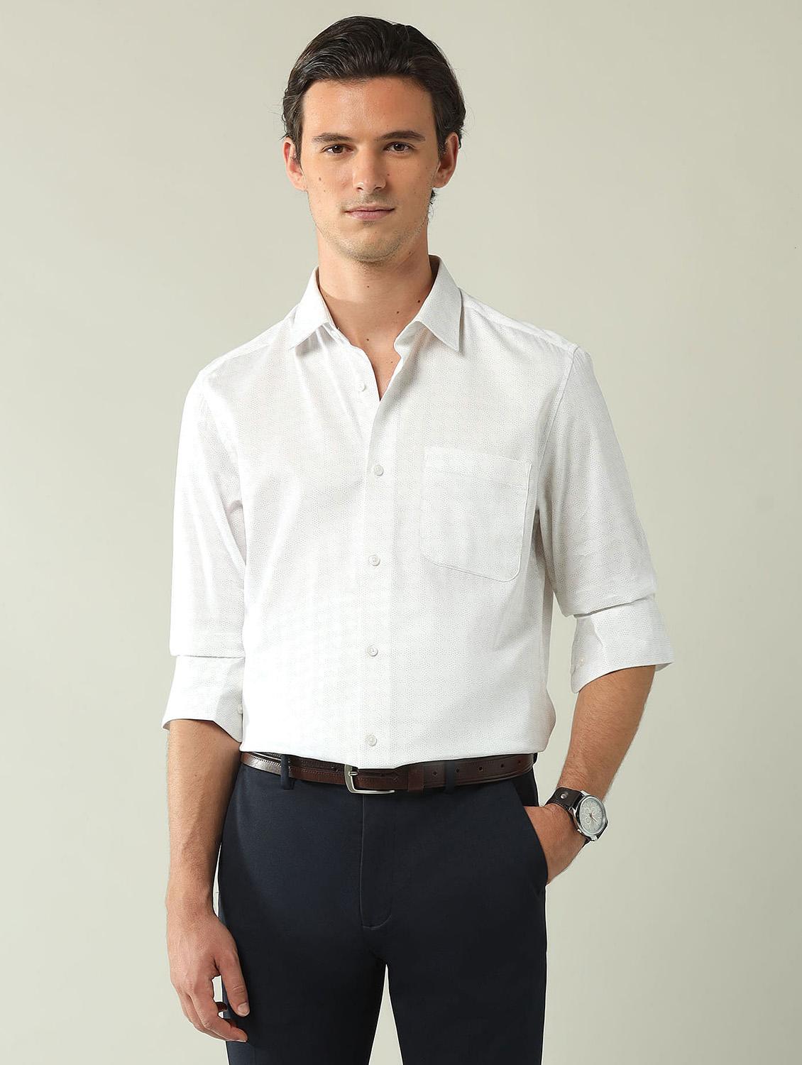 men printed long sleeve regular fit formal shirt