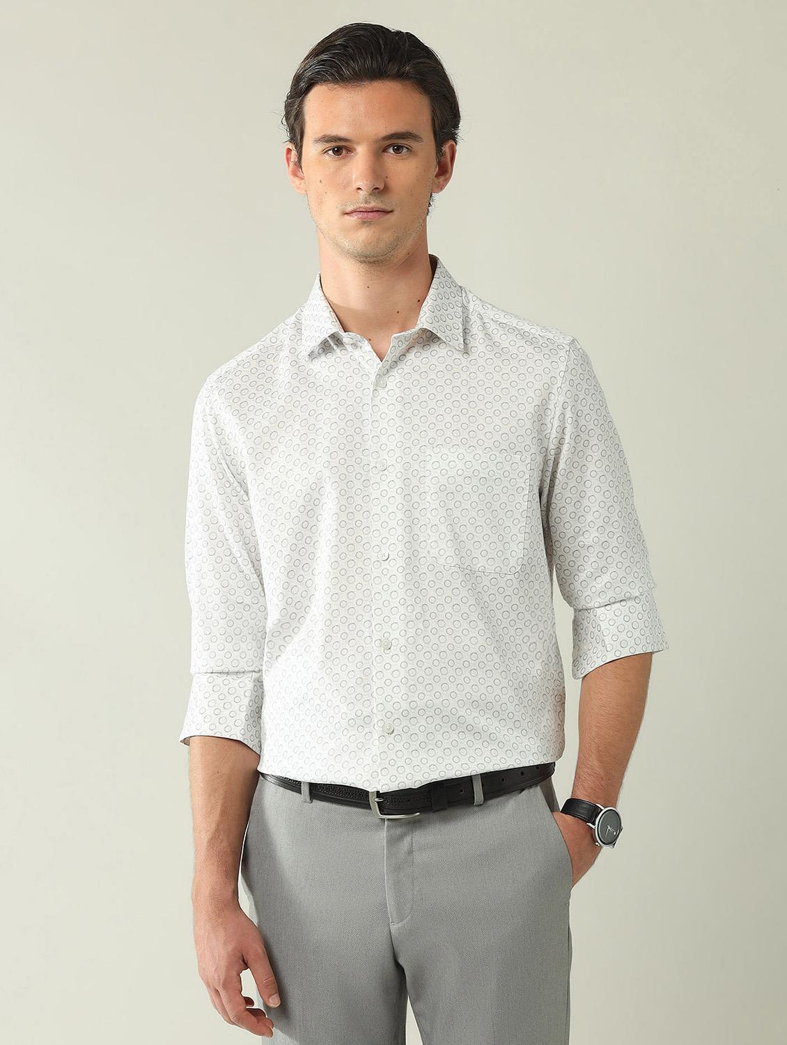 men printed long sleeve regular fit formal shirt