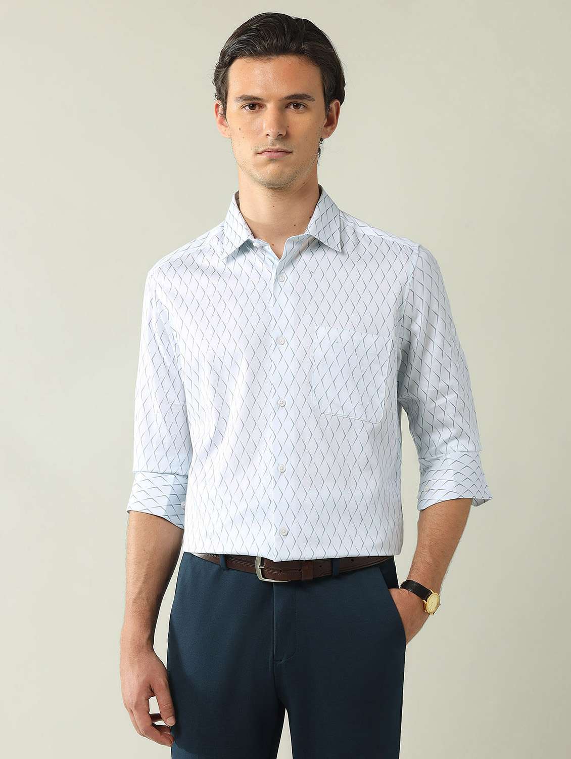 men printed long sleeve regular fit formal shirt