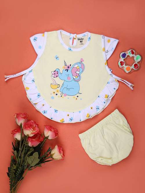 girls yellow printed frock with bloomer - 21943466 -  Standard Image - 0