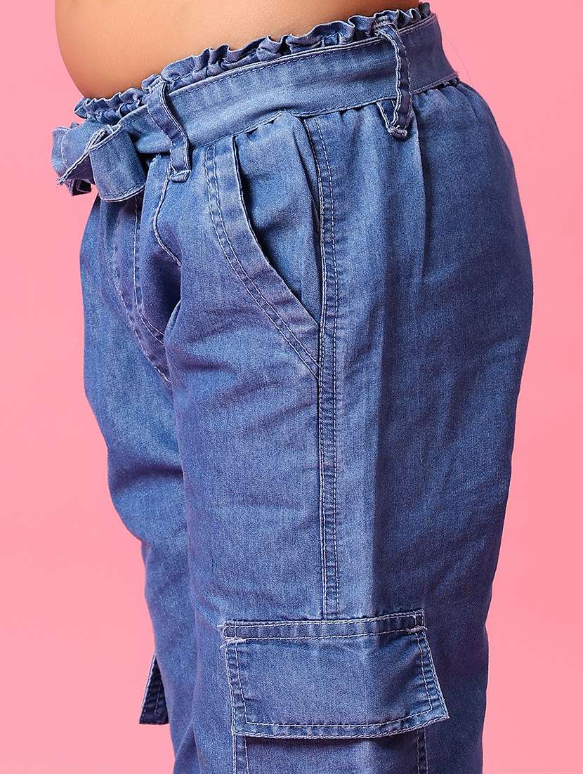 girls blue solid mid rise jogger cargo - 21943470 -  Standard Image - 3