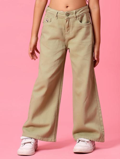 girls olive solid mid rise wide leg jeans - 21943474 - Standard Image - 0