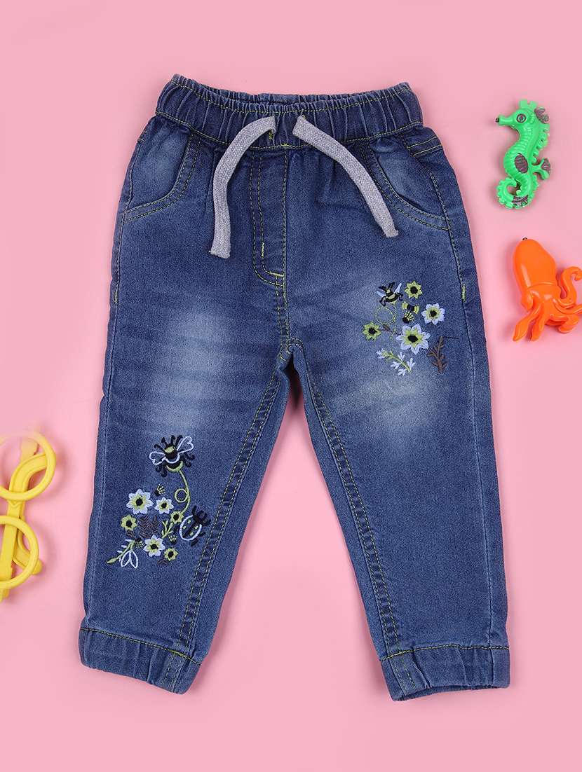 girls blue embroidered mid rise jogger - 21943475 - Zoom Image - 0