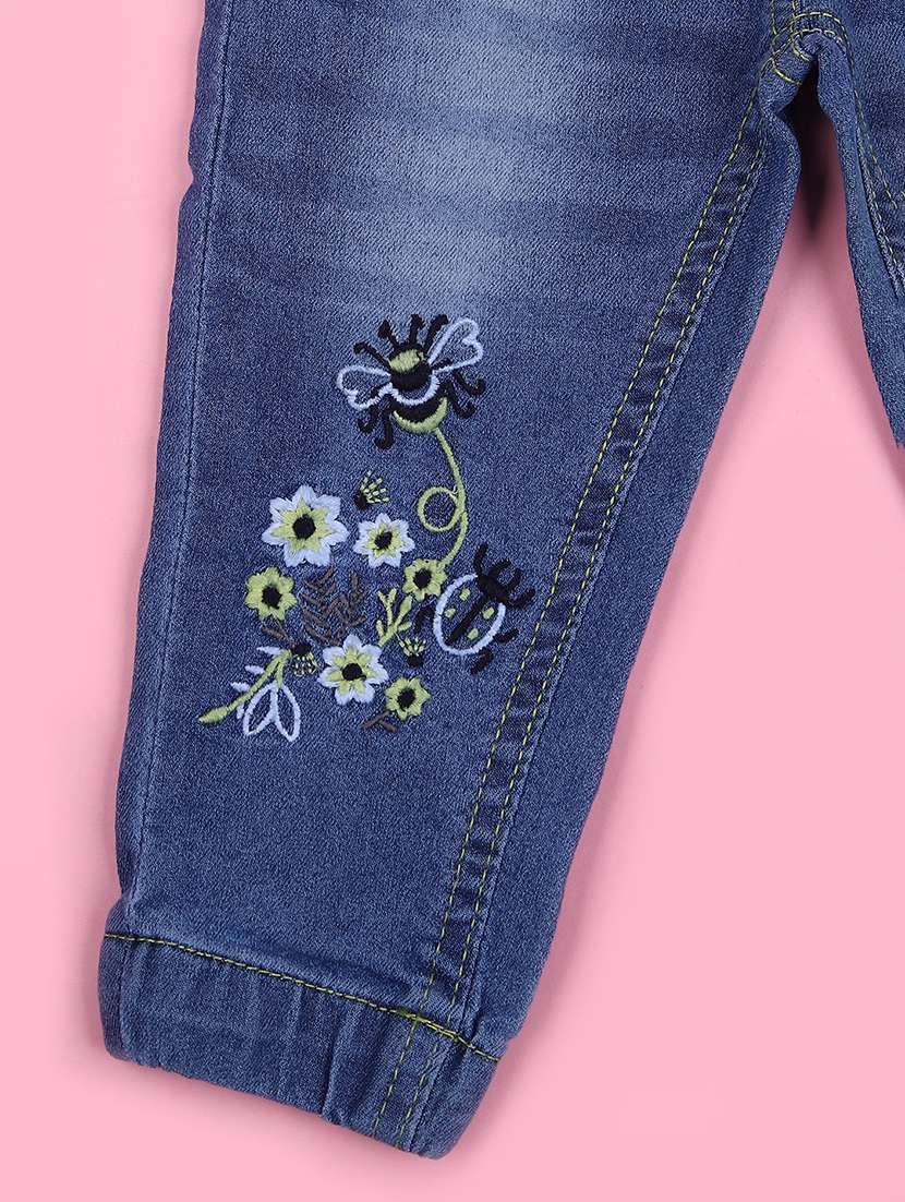 girls blue embroidered mid rise jogger - 21943475 - Standard Image - 3
