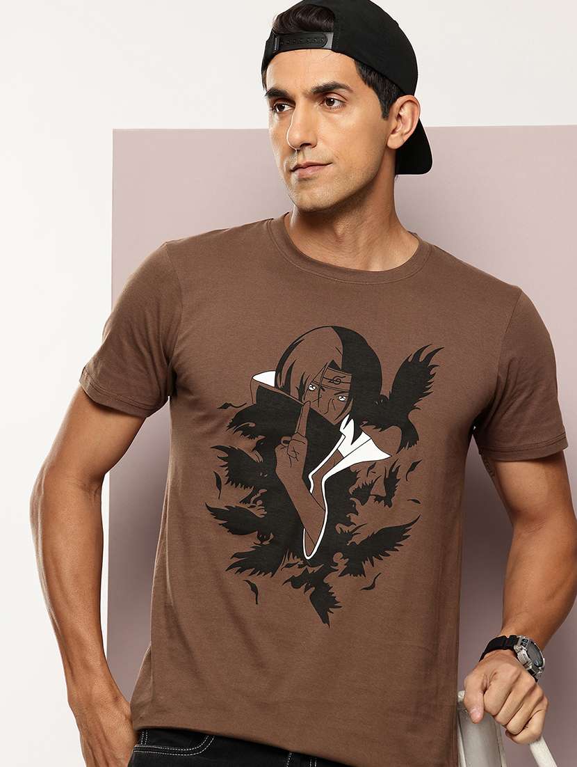 men front print round neck regular fit t-shirt