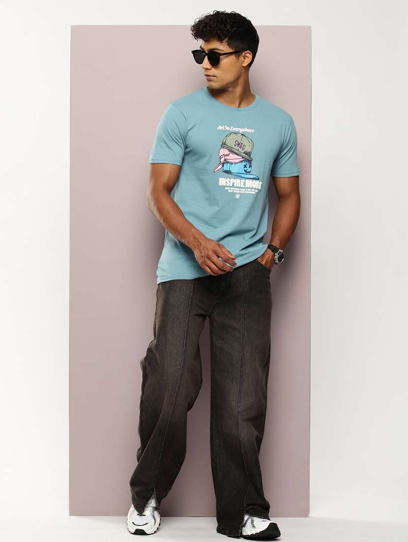 men front print round neck regular fit t-shirt - 21943493 -  Standard Image - 3