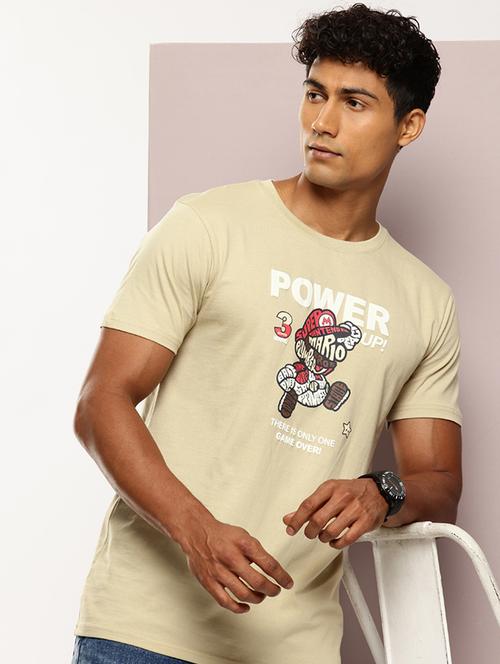men front print round neck regular fit t-shirt - 21943494 - Standard Image - 0