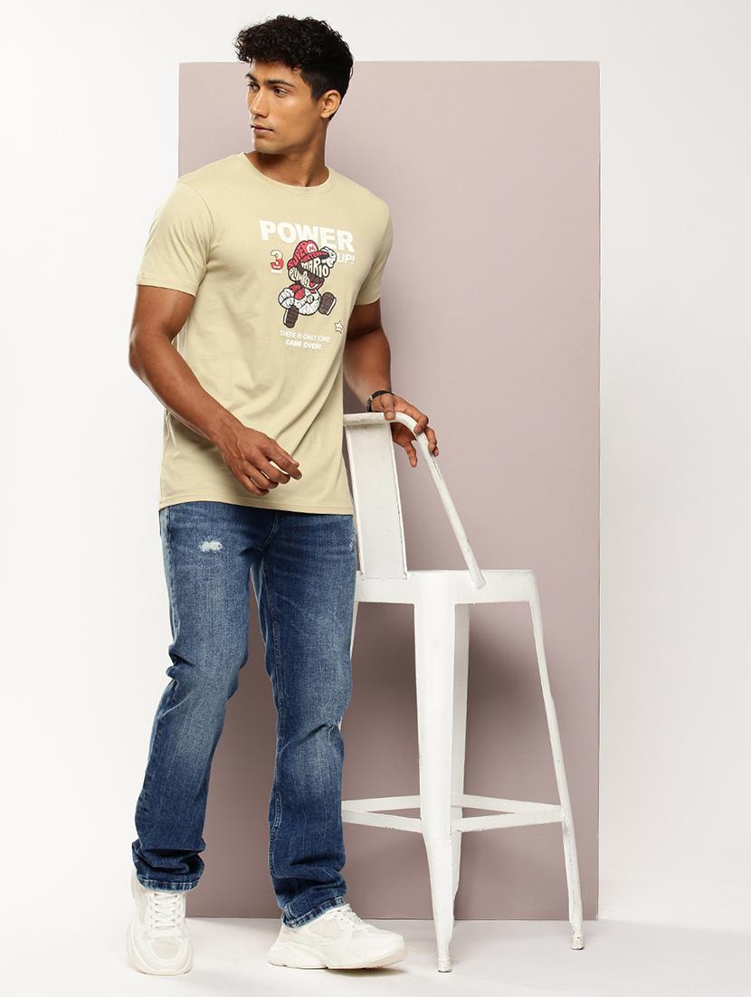 men front print round neck regular fit t-shirt - 21943494 - Standard Image - 3