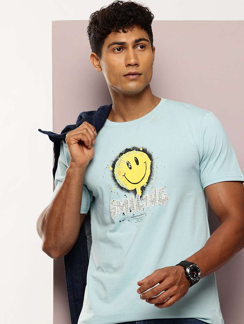 men front print round neck regular fit t-shirt