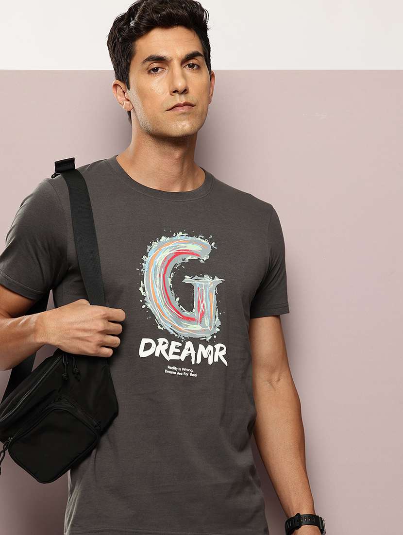 men front print round neck regular fit t-shirt