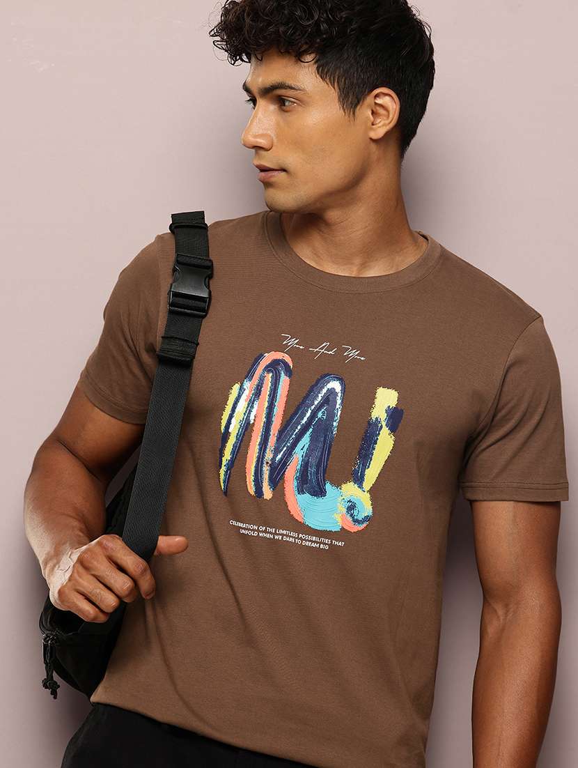 men front print round neck regular fit t-shirt