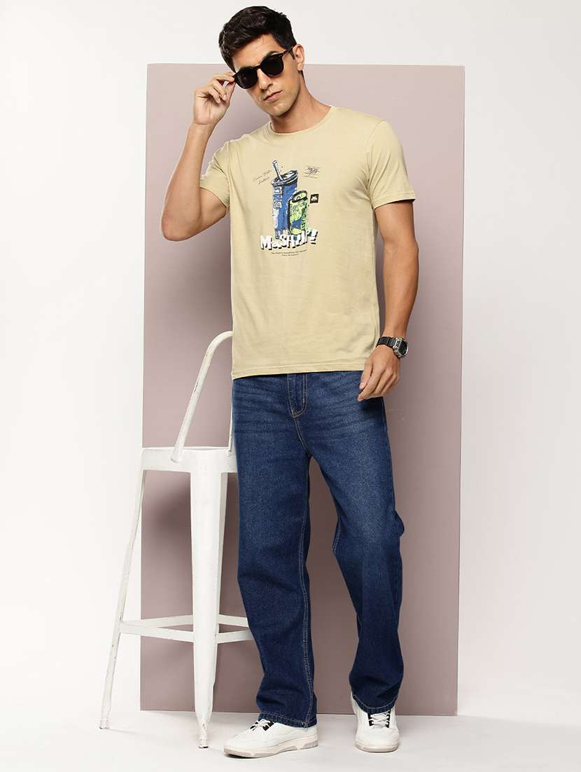 men front print round neck regular fit t-shirt - 21943504 - Standard Image - 3