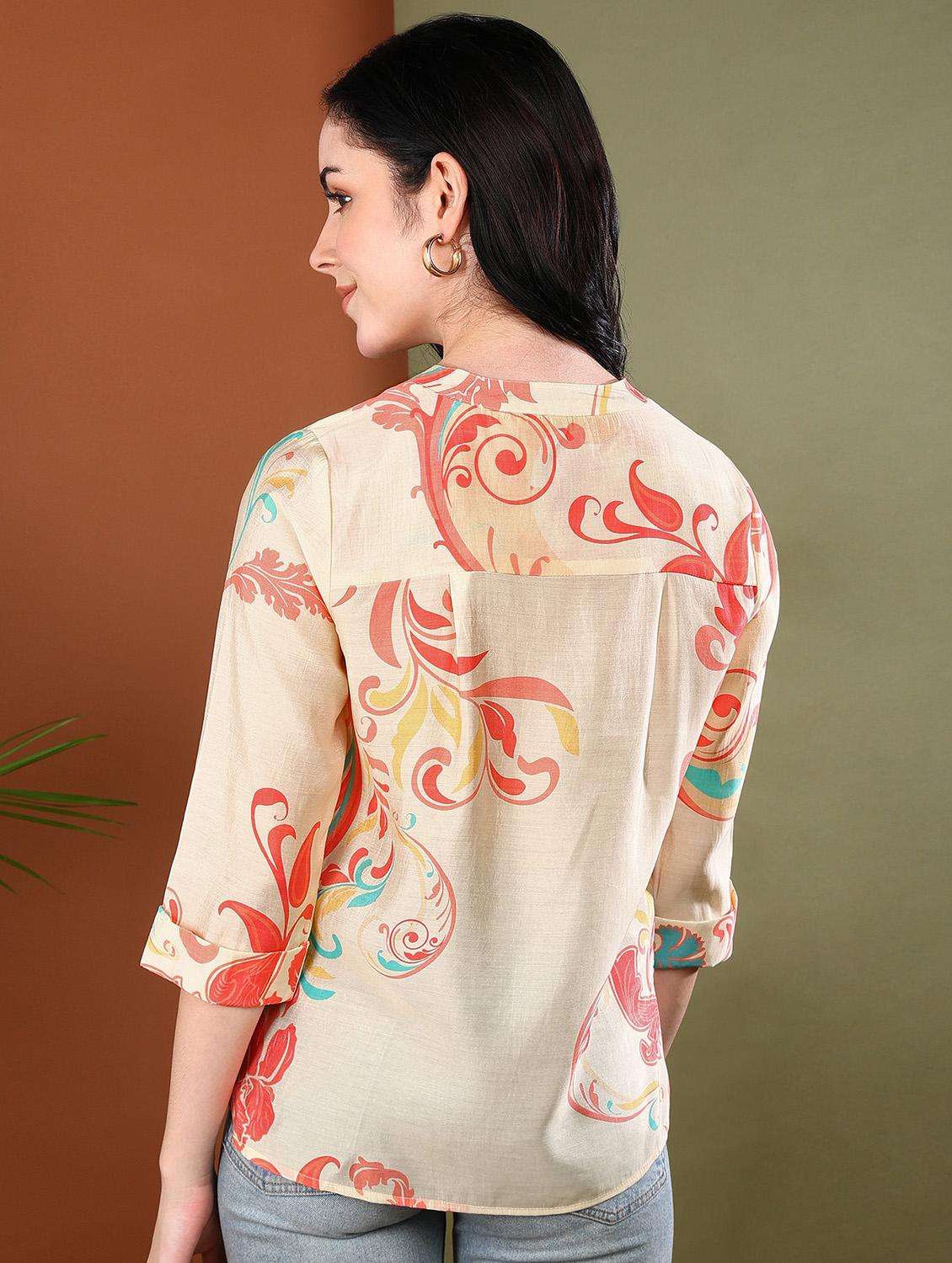 women cream three quarter sleeve ethnic top - 21943515 -  Standard Image - 3