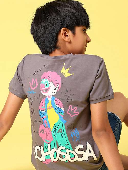boys front & back printed round neck t-shirt - 21943534 -  Standard Image - 0
