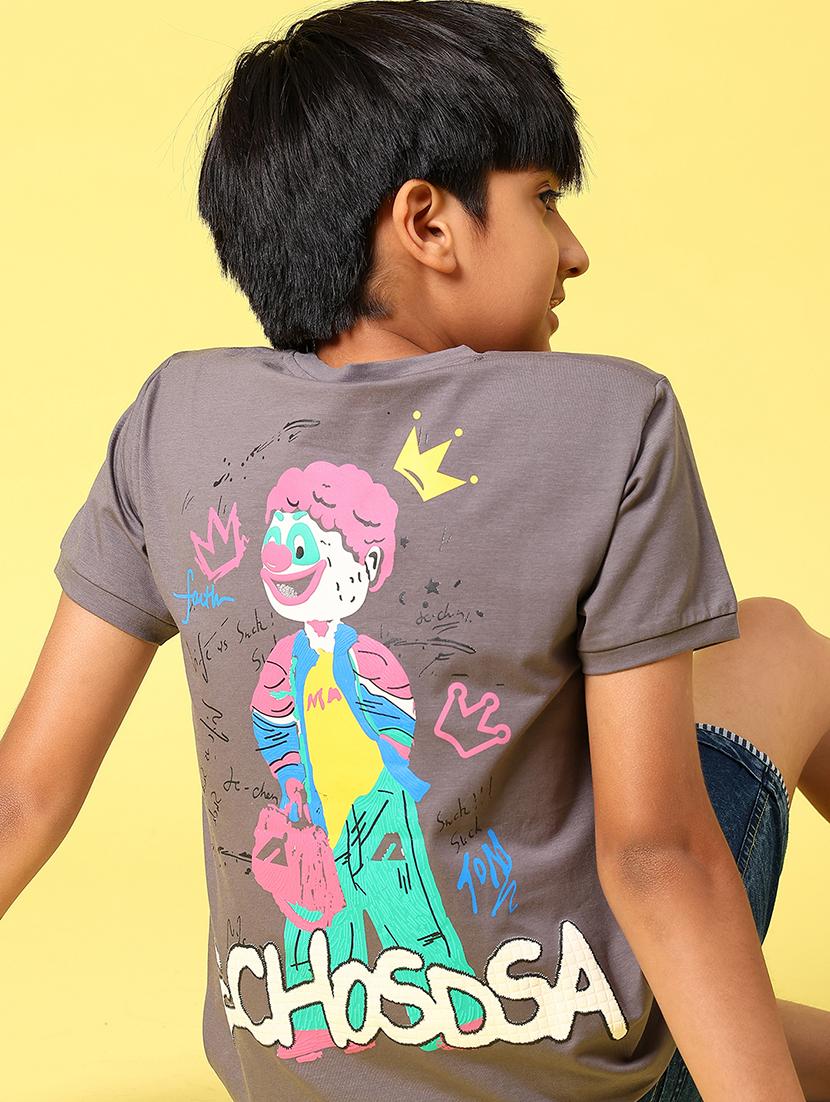 boys front & back printed round neck t-shirt