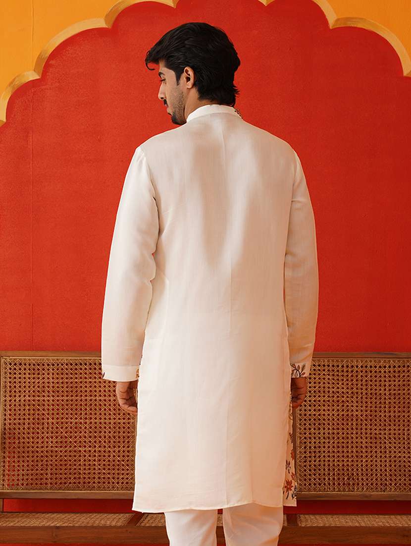 white silk blend long kurta - 21943552 - Standard Image - 5