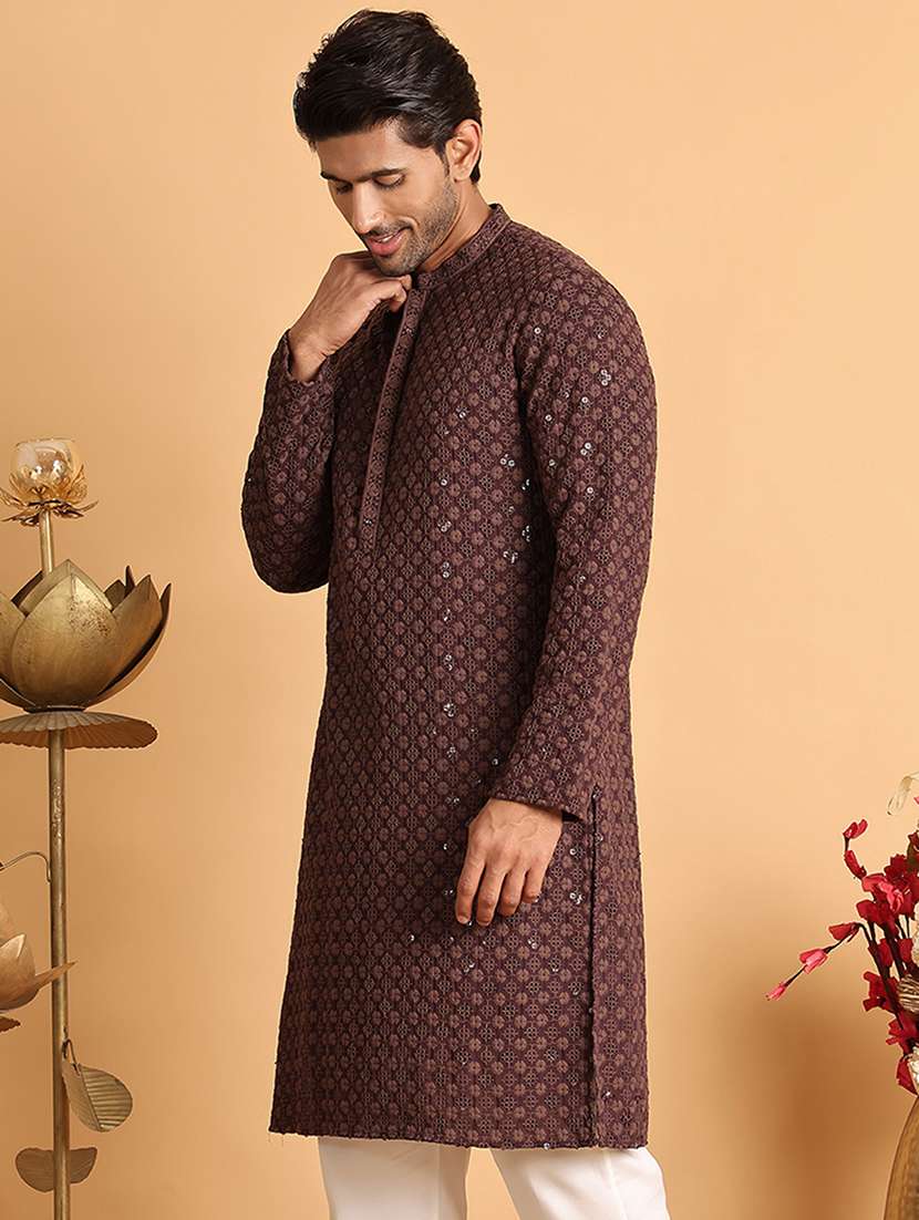 brown viscose long kurta - 21943554 - Standard Image - 3