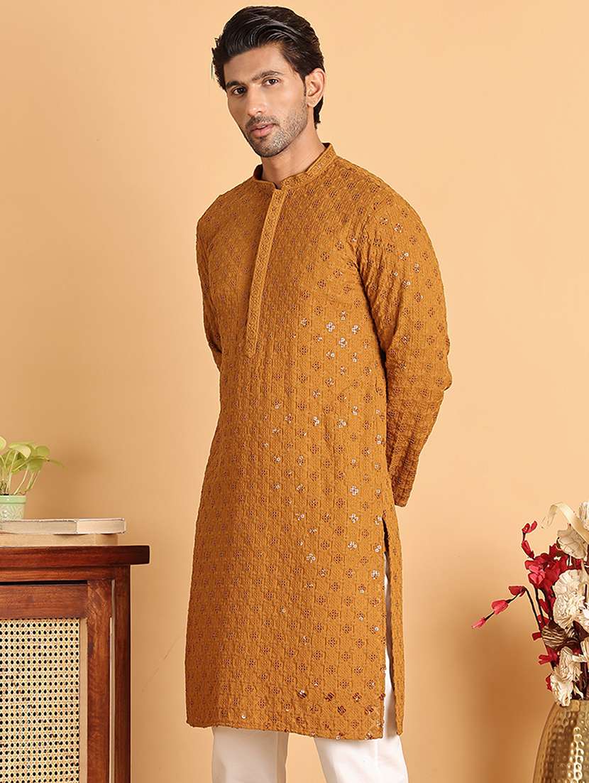 mustard viscose long  kurta