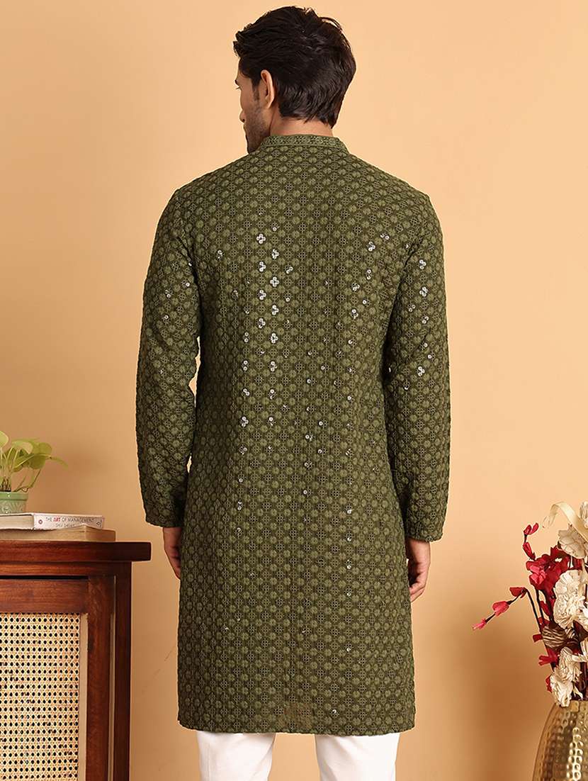 olive viscose long kurta - 21943556 - Standard Image - 3