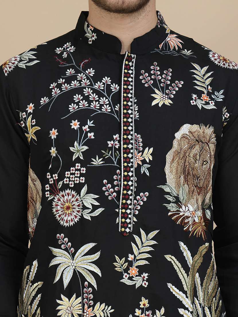 men embroidered mandarin neck long kurta - 21943616 -  Standard Image - 5