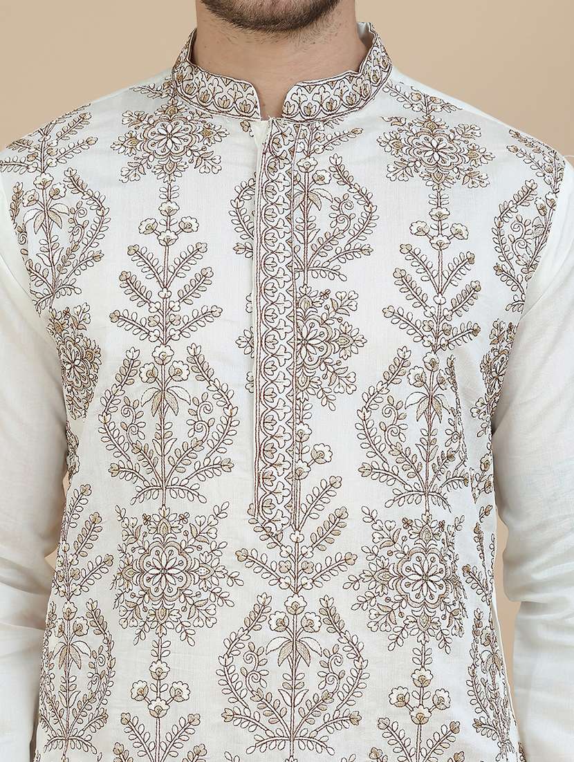 men embroidered mandarin neck long kurta - 21943619 -  Standard Image - 5