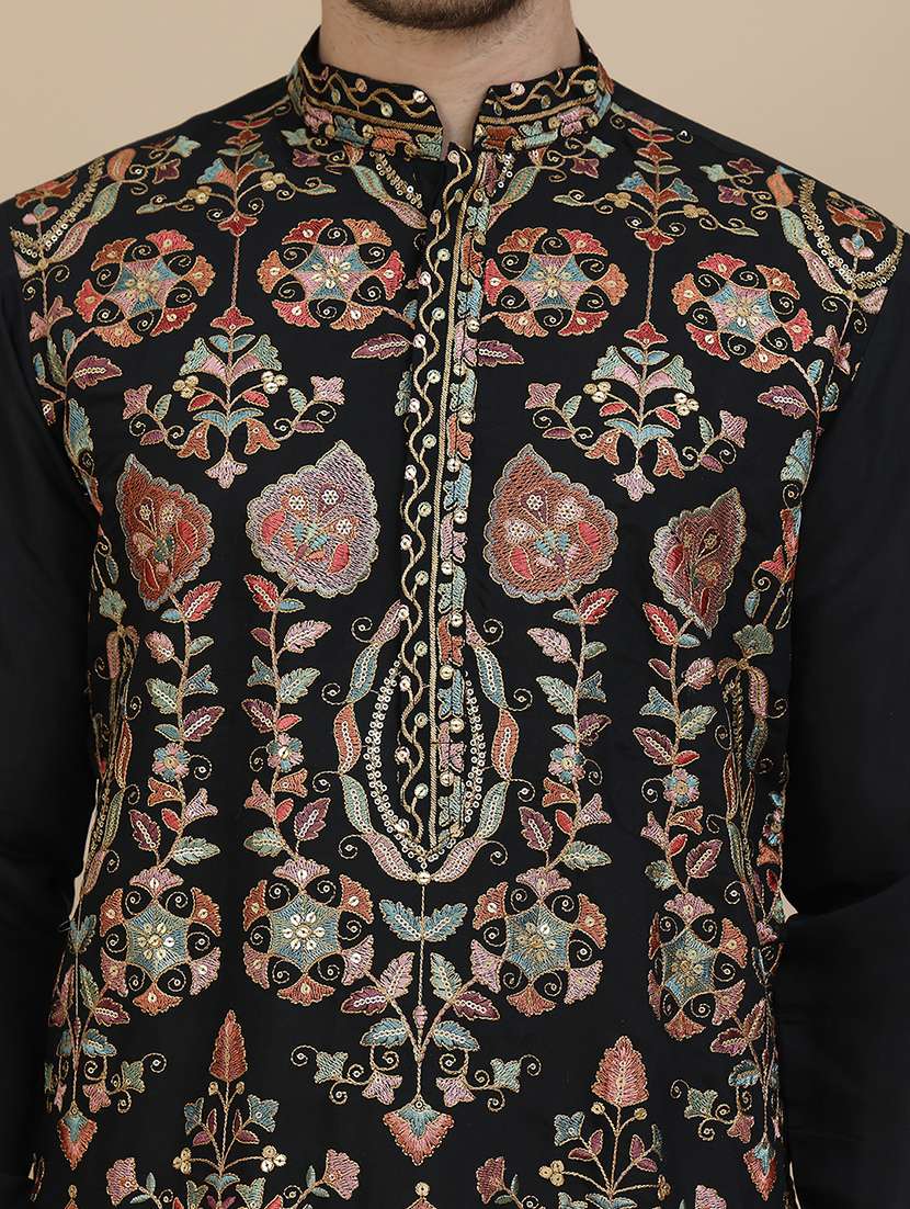 men embroidered mandarin neck long kurta - 21943620 - Standard Image - 5