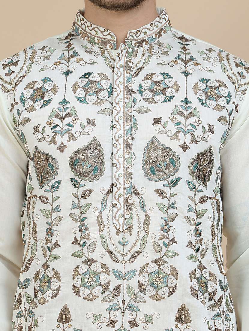 men embroidered mandarin neck long kurta - 21943621 -  Standard Image - 5