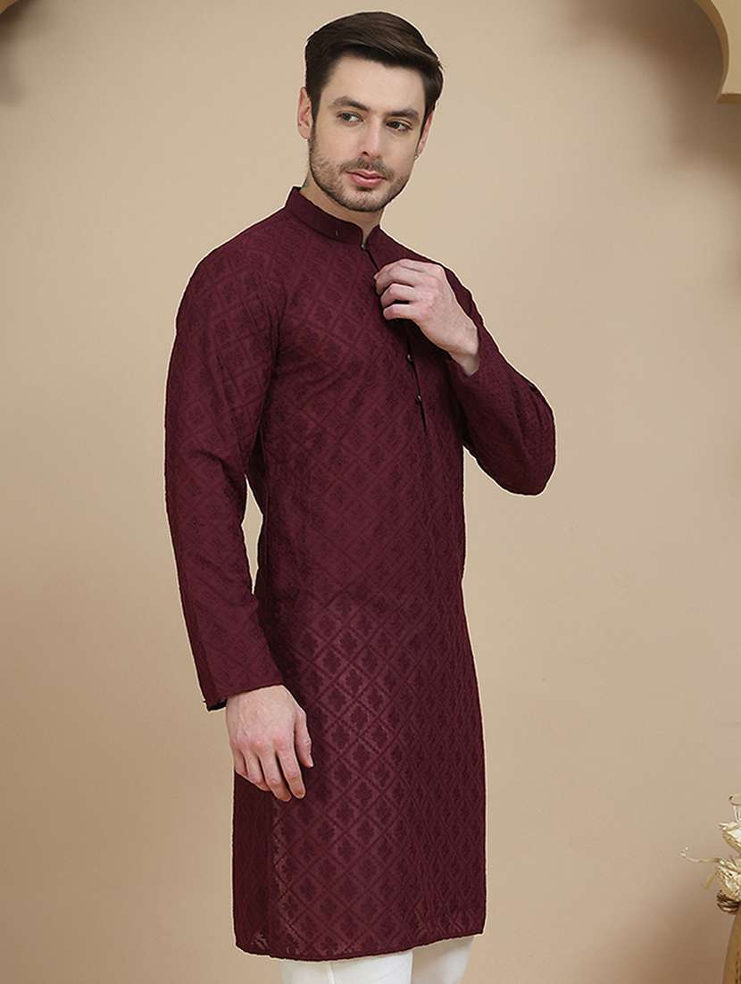 men embroidered mandarin neck long kurta - 21943622 -  Standard Image - 3