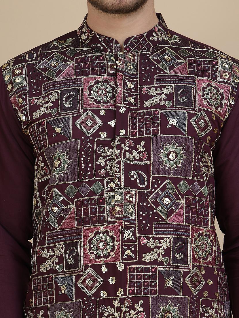 men embroidered mandarin neck long kurta - 21943623 - Standard Image - 5