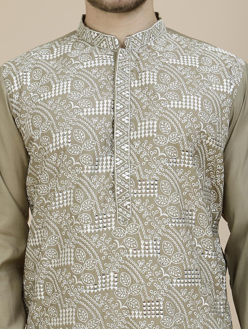 men embroidered mandarin neck long kurta - 21943624 - Standard Image - 5