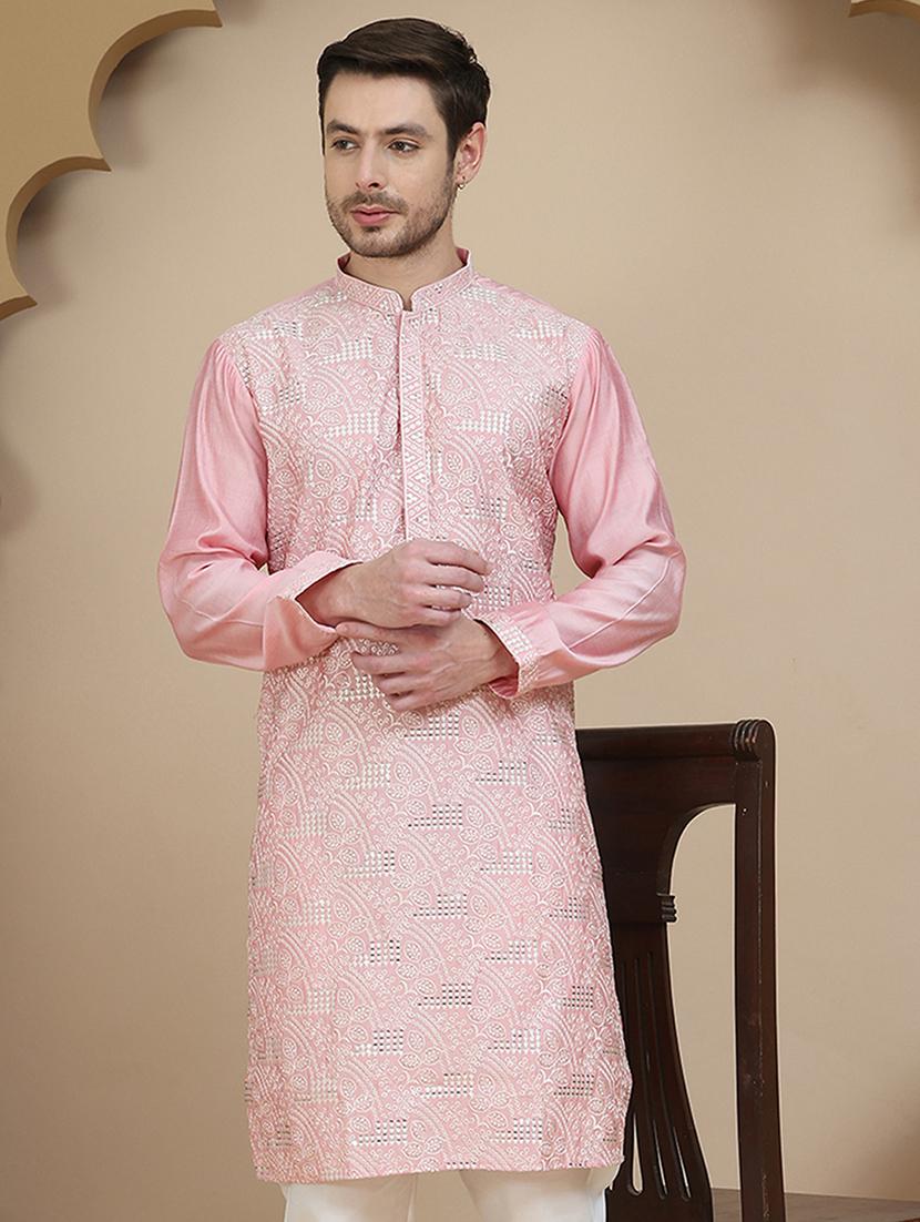 men embroidered mandarin neck long kurta - 21943625 - Zoom Image - 0
