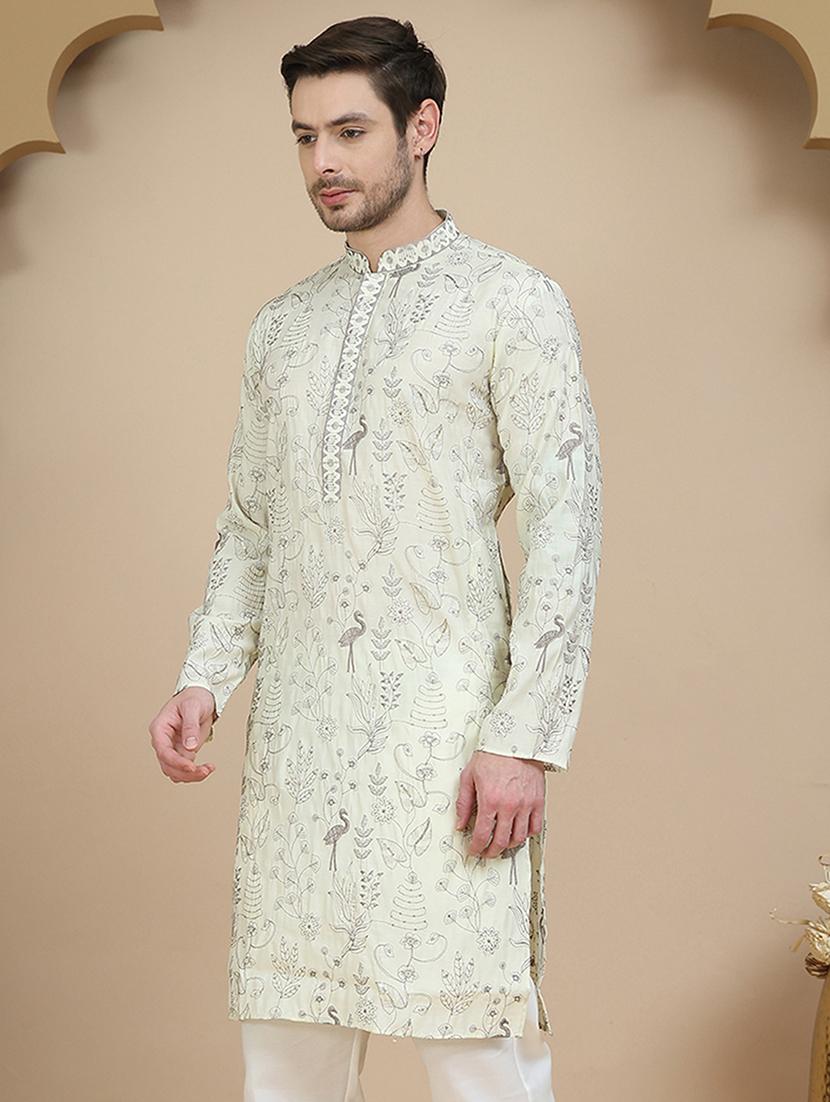 men embroidered mandarin neck long kurta - 21943628 - Standard Image - 3