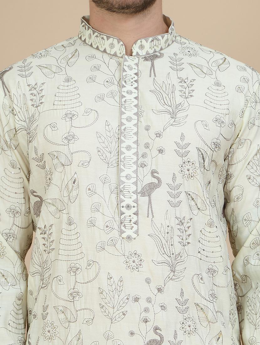 men embroidered mandarin neck long kurta - 21943628 - Standard Image - 5