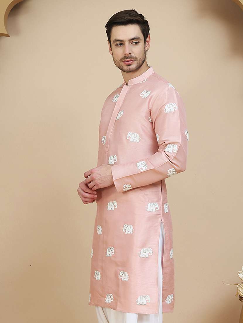 men embroidered mandarin neck long kurta - 21943629 -  Standard Image - 3