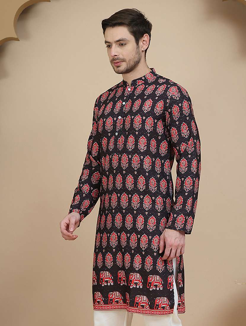 men floral mandarin neck long kurta - 21943634 -  Standard Image - 3