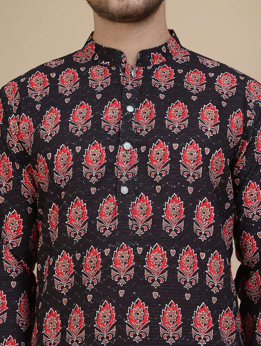 men floral mandarin neck long kurta - 21943634 -  Standard Image - 5