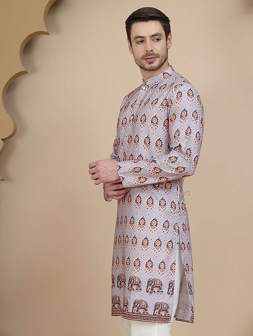 men floral mandarin neck long kurta - 21943635 -  Standard Image - 3