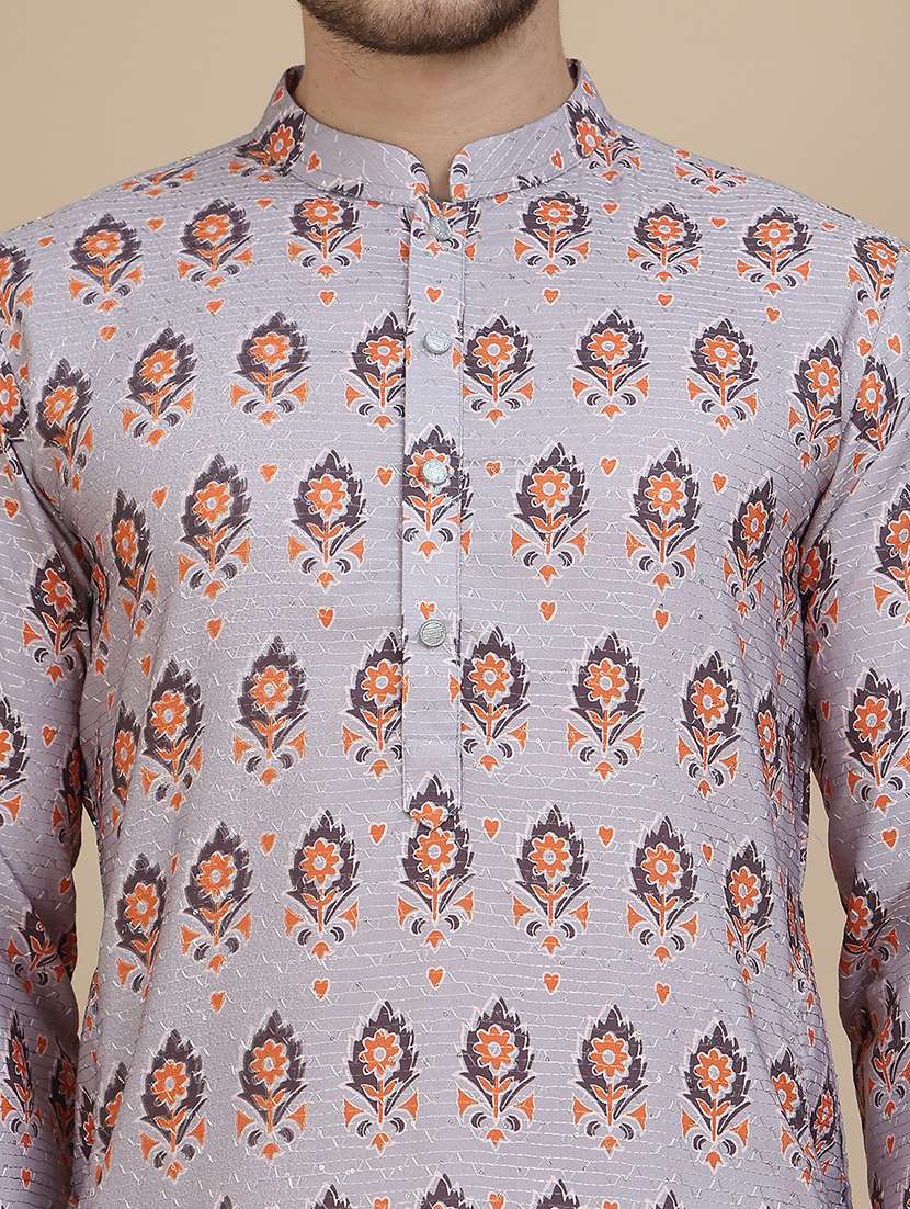 men floral mandarin neck long kurta - 21943635 -  Standard Image - 5
