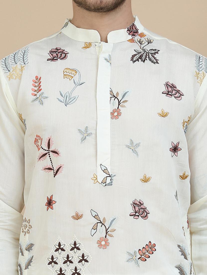 men embroidered mandarin neck long kurta - 21943638 - Standard Image - 5