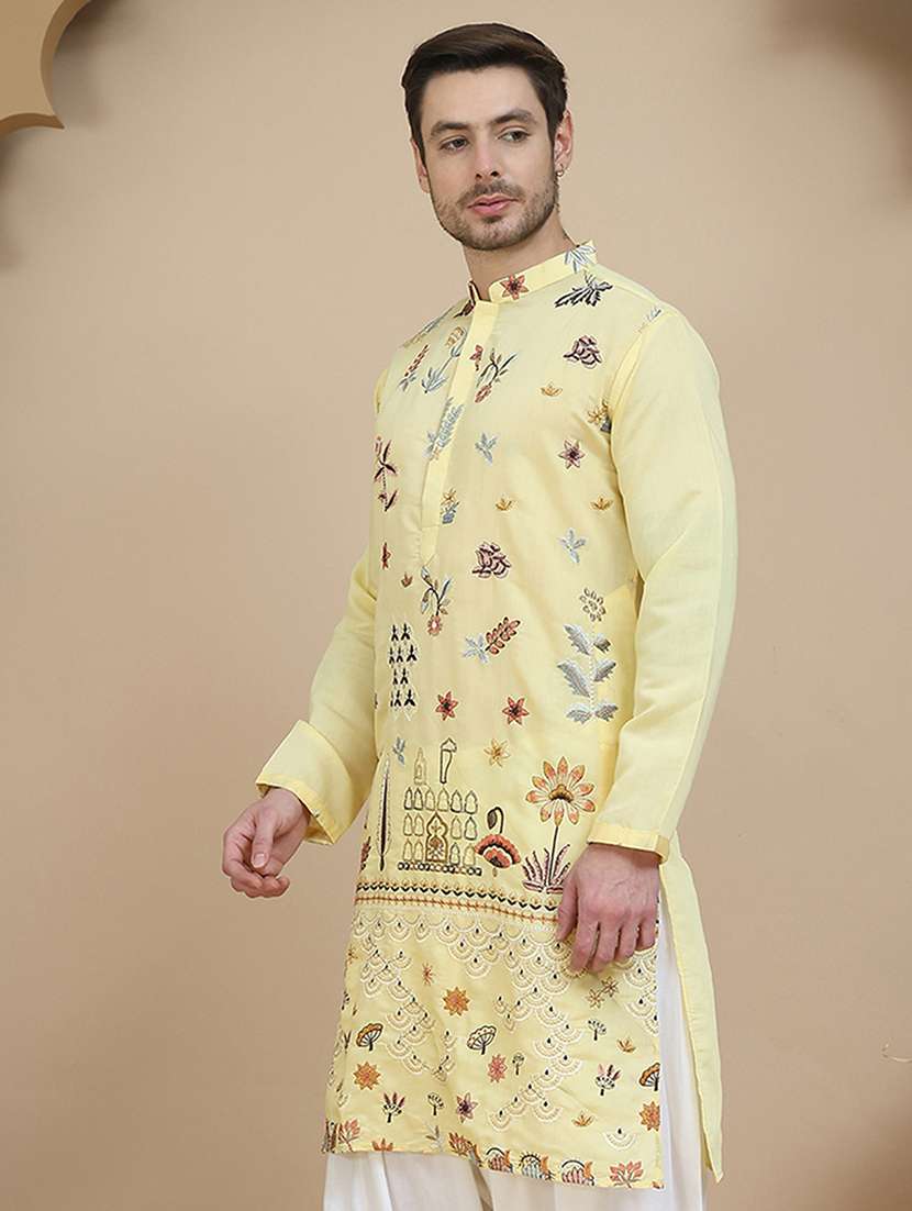 men embroidered mandarin neck long kurta - 21943639 -  Standard Image - 3