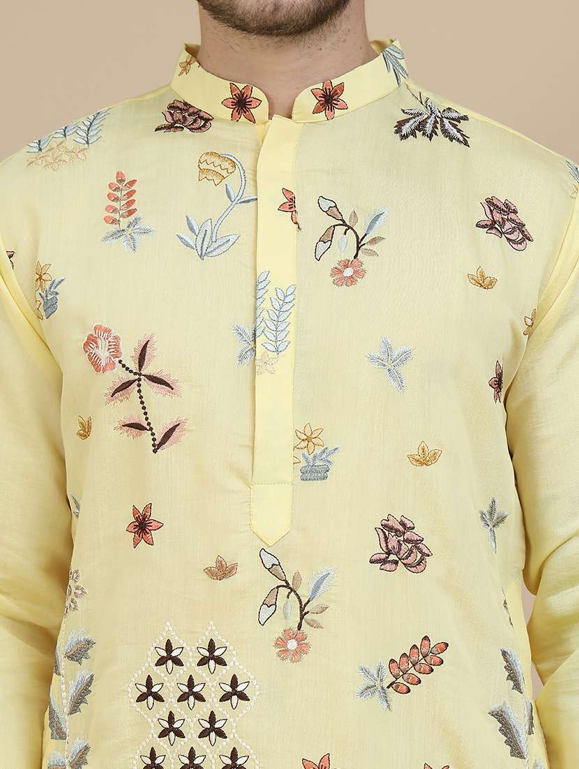 men embroidered mandarin neck long kurta - 21943639 -  Standard Image - 5