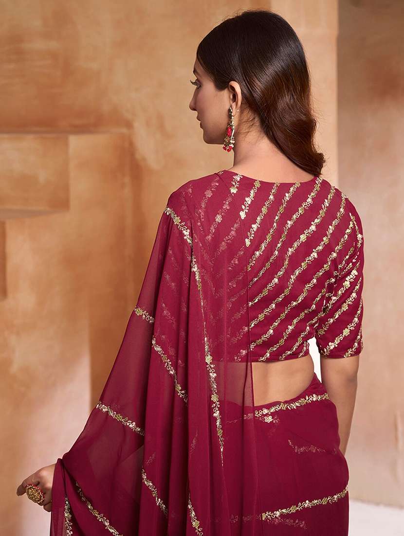 women maroon embroidered saree with blouse - 21943646 -  Standard Image - 5
