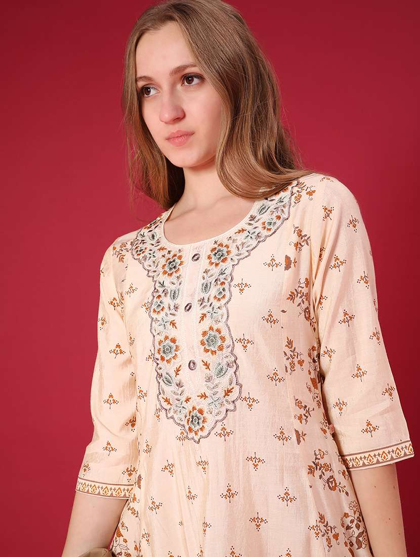 women printed three quarter sleeve tiered kurta - 21943688 -  Standard Image - 5