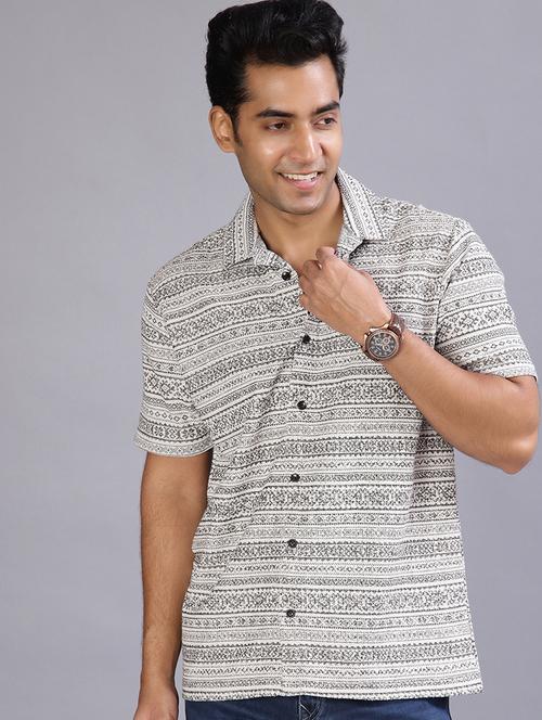 men printed collared short sleeve regular fit shirt - 21943729 - Standard Image - 0