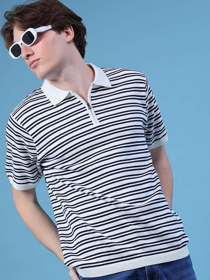 men striped short sleeve regular fit polo t-shirt