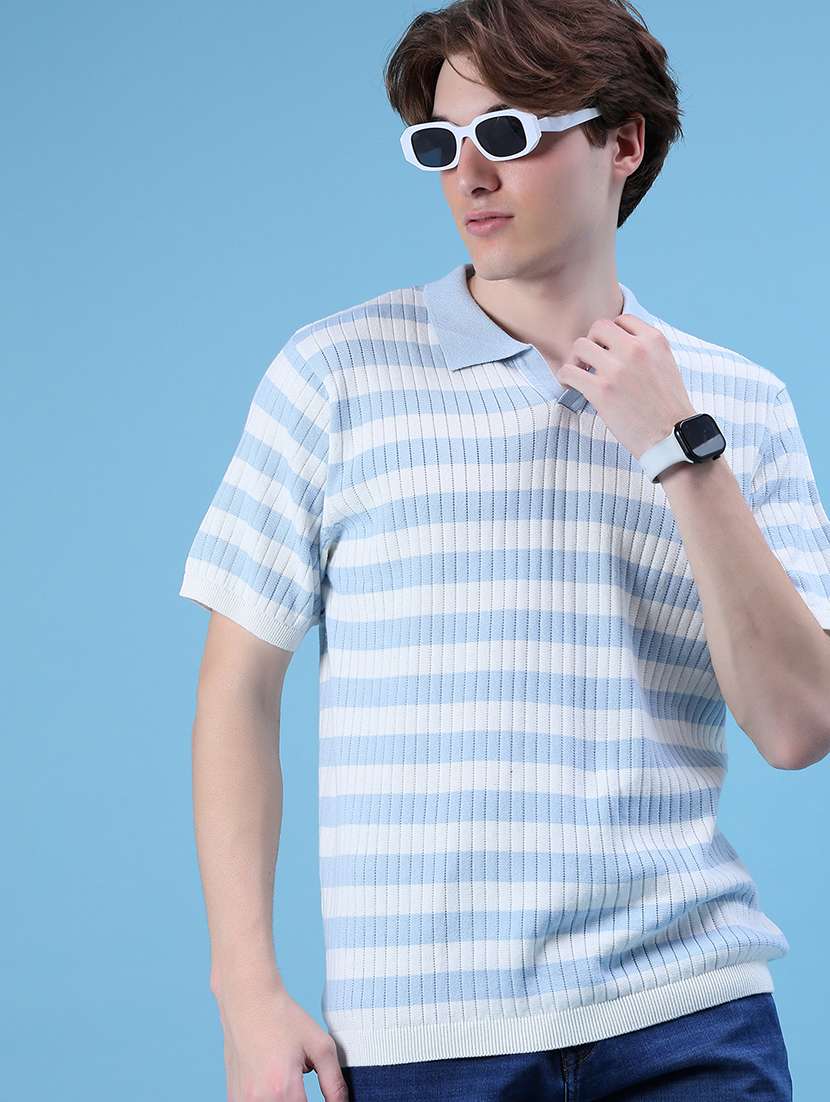 men striped short sleeve regular fit polo t-shirt