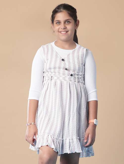 girls self design three quarter sleeve frock - 21943754 -  Standard Image - 0